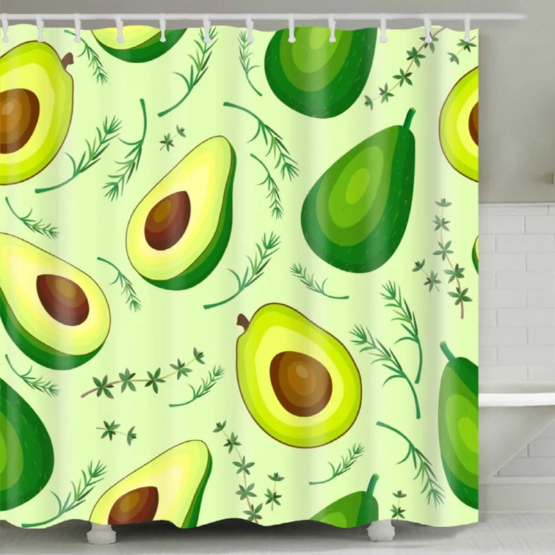 

1PC Bathroom Shower Curtain Set Avocado Printed Decorative Bath Cover With 12 Hanging Hooks 708 X 708Inch 11