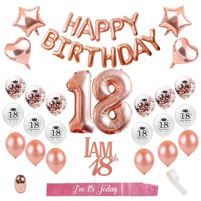 rose gold 18th Серебристые металлические шары Frigg на 18 дней рождения с цифрами 18 дней рождения для взрослых, украшения на день рождения, 40 шт - Цвет: rose gold 18th