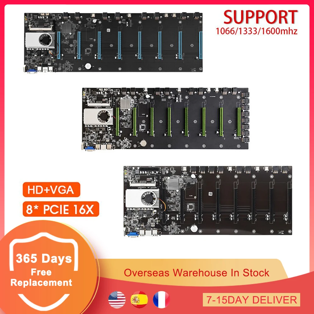 Материнская плата для майнинга BTC D37 S37 T37 8 портов PCIE X16 16X графической карты GPU DDR3 1066