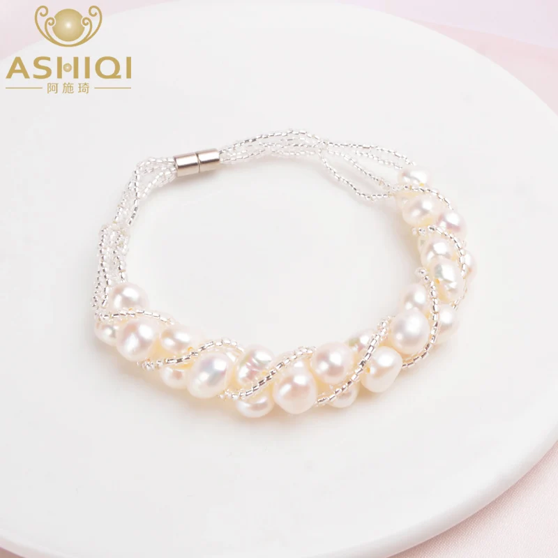 Женский браслет из натурального пресноводного жемчуга ASHIQI Модные прозрачные