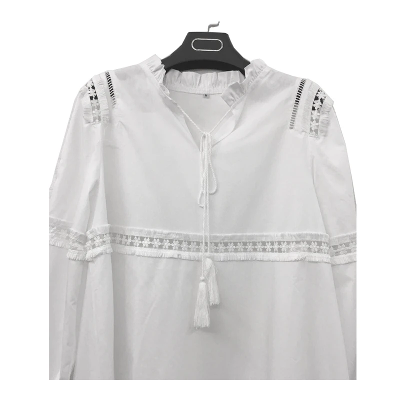 

Vintage Women White Beach Dress Plus Size Ladies Long Puff Sleeve Long Party Dress Female Lace Dress for Spring Autumn