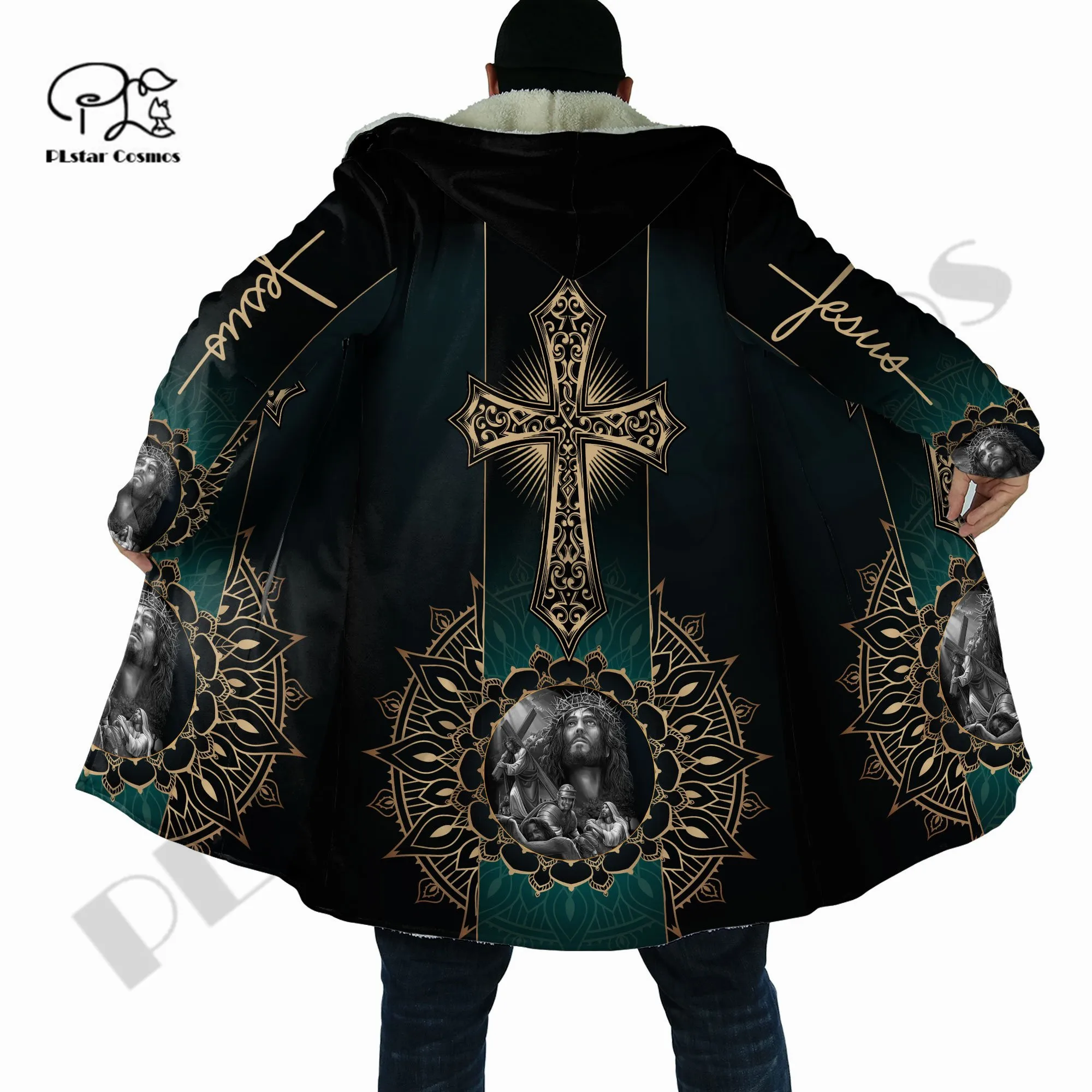 PLstar Cosmos 3Dprinted Jesus Cross Art Cloak Coat Hooded Warm Casual Unqiue Unisex Man/Woman Premium Hrajuku US Size W-2