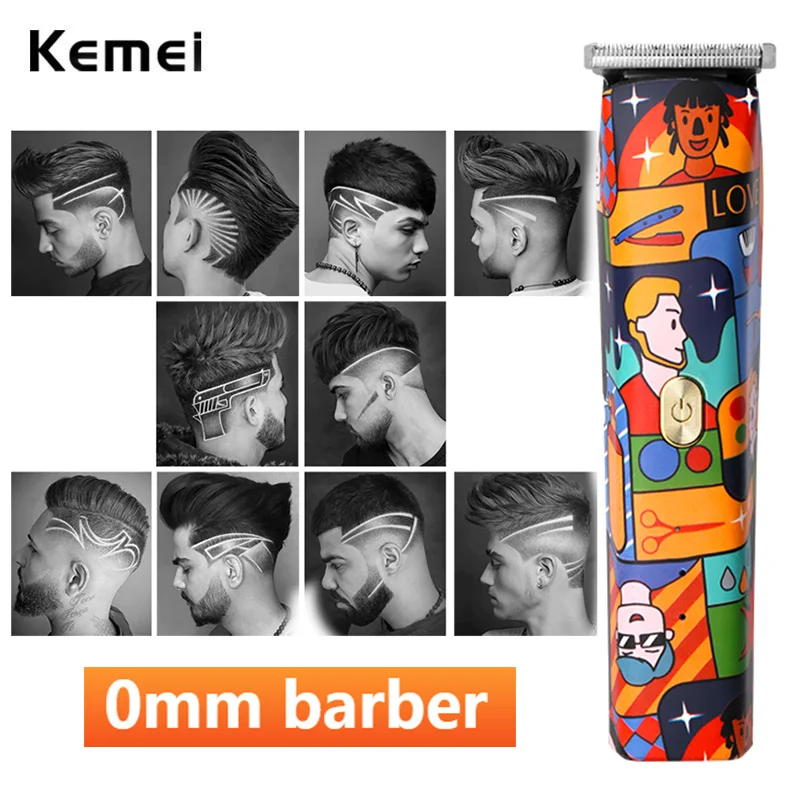 

Kemei T-Shape Trimmer Kemey Mens Zero Gap 0mm Professional Kemel Finishing 0 mm Haircutting Keimei Hair Short Kamei 2021 Machine