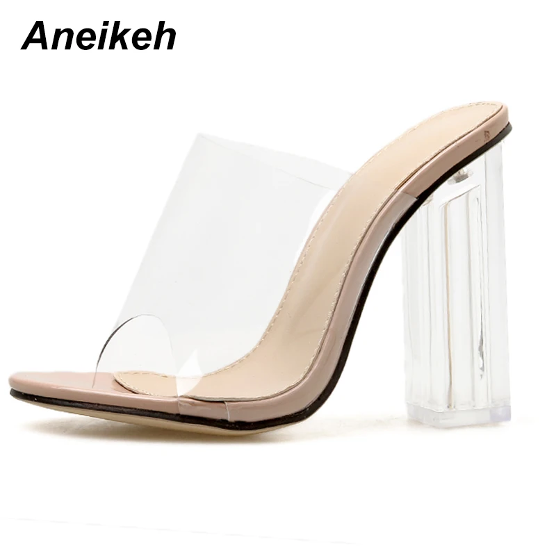 apricot Aneikeh/Новинка года; прозрачные босоножки из пвх; пикантные босоножки на тонком каблуке с открытым носком и кристаллами; женские босоножки на прозрачном каблуке; шлепанцы; туфли-лодочки; размеры 41, 42 - Цвет: apricot
