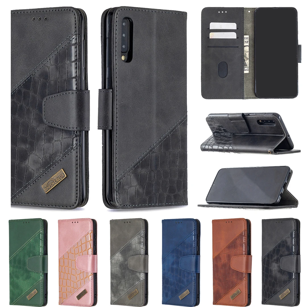 

HYYGEDeal Phone cases Splicing crocodile Leather Wallet ID Card holder for Samsung Galaxy A10E A20E A10 M10 A20 A30 A40 A50 A70