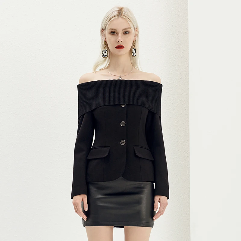 

Новое поступление, черные костюмы YIGELILA, однобортные костюмы с воротником-лодочкой, костюмы высокого качества с длинными рукавами и пуговиц...