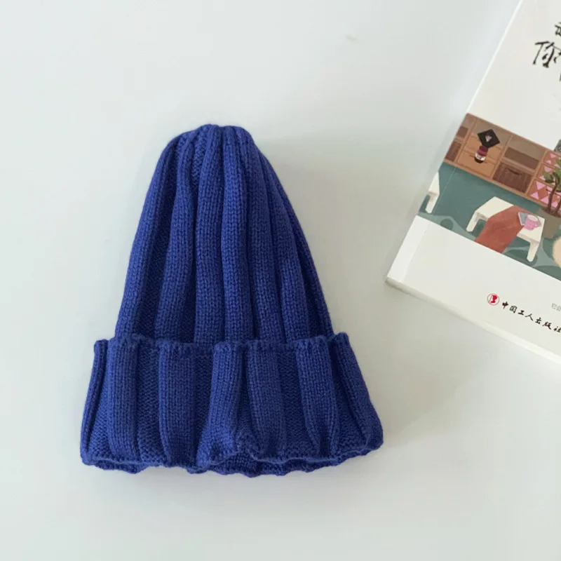

Childrens knitted cute hat Pure color simple vertical striped baby wool hat boy and girl Autumn And Winter