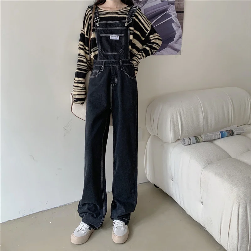 

Женские джинсовые брюки, осенние черные прямые свободные брюки с высокой талией и широкими штанинами, 2021