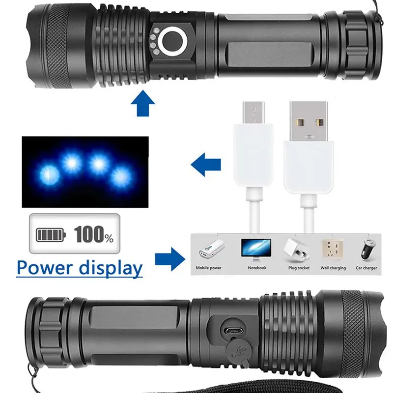 

The Most Powerful LED Flashlight USB Rechargeable Waterproof 5 Modes Zoomable Lantern Self Defense Torch Tactical Lamp