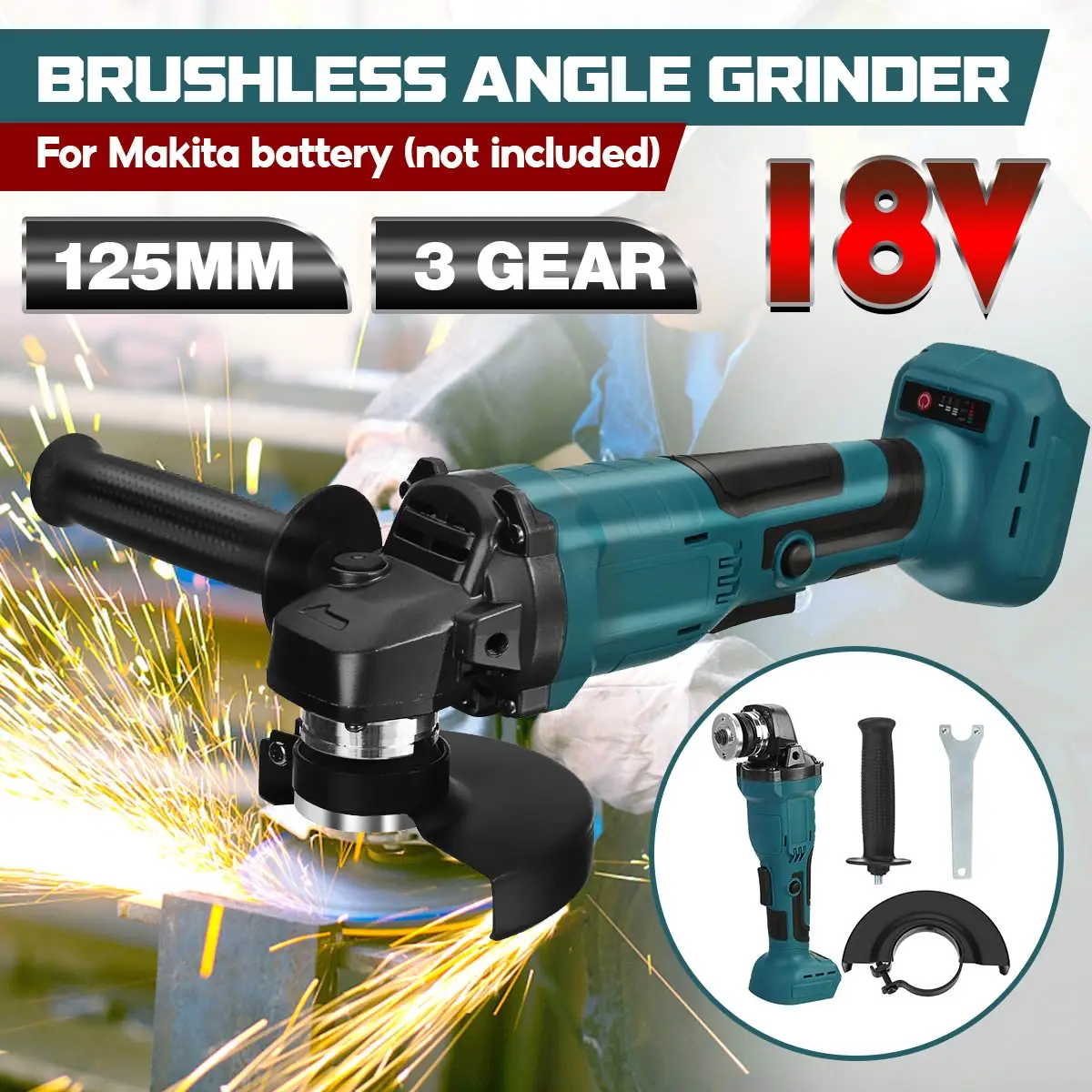 

125mm 800W 18V Lithium Battery Brushless Angle Grinder Polishing Machine Sander Cutting Machine For Makita 18V Battery