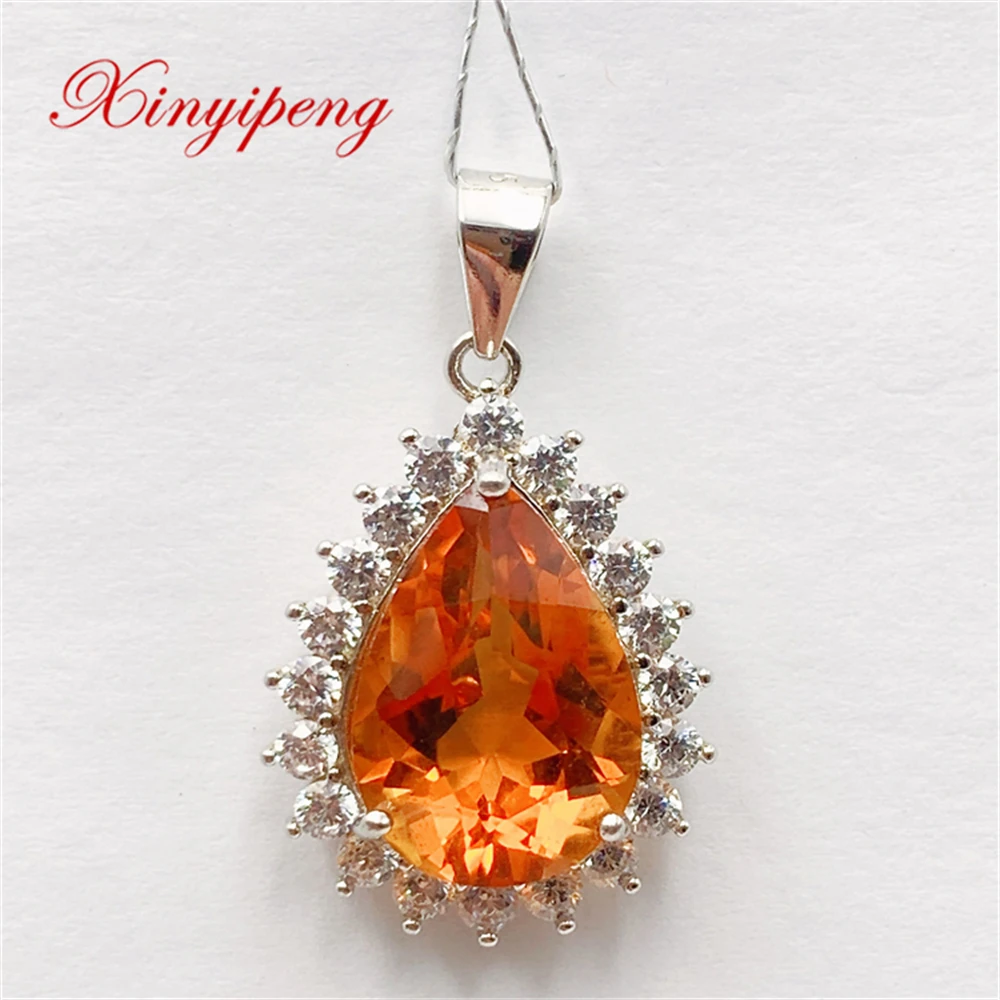 

Xin Yipeng Free Shipping Real S925 Sterling Silver Inlaid Natural Citrine Pendant Fine Gem Jewelry Anniversary Gift For Women