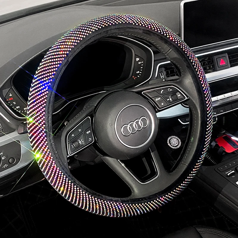 

Bling Rhinestones Car Steering Wheel Cover full Crystal Steering Plush wheel covers styling Auto Accessories Set for girl