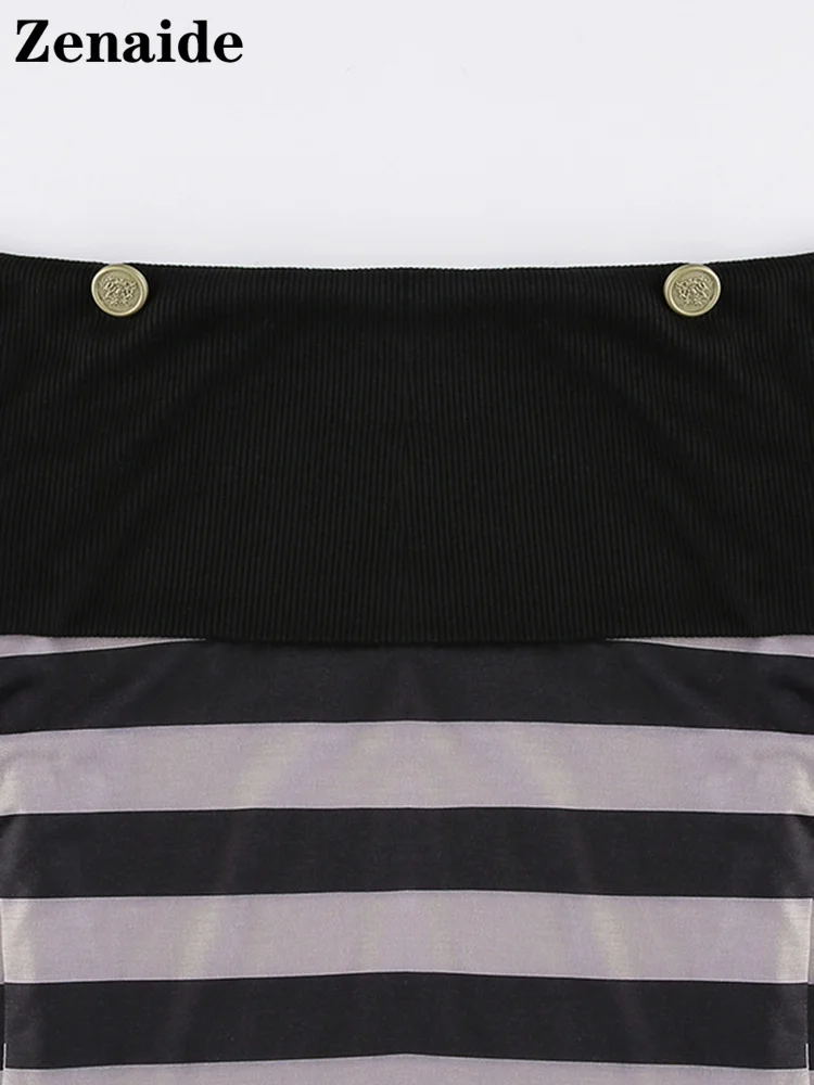 Женский полосатый укороченный топ Zenaide черная футболка в стиле ретро с