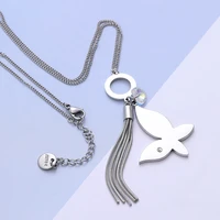 stainless steel butterfly pendant necklace for women new fashion jewelry accessories crystal charms animal long tassel necklace