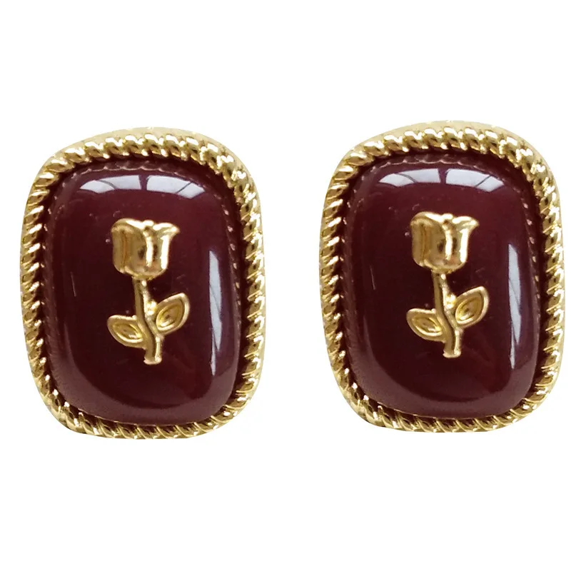 

Caramel Rose Retro French Court Rose Ear Studs Vintage Style Autumn Winter French Style Girly Earrings Ear Clip for Women Lady