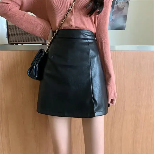 

Small leather skirt women's 2021 new autumn fashion temperament show thin high waist buttock A-line skirt split skirt
