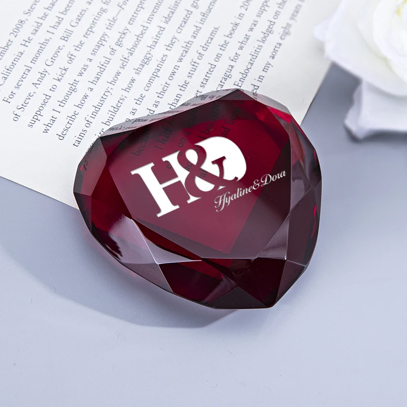 H& D 6 цветов 80 мм Хрустальное стекло с гравировкой в форме сердца пресс-папье креативный подарок для свадьбы, девичника, юбилея, дня рождения