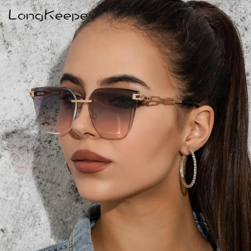 

Oversize Rimless Sunglasses 2022 Cool Women Fashion Cat Eye Sun Glasses Gradient Eyewear Oculos De Sol Square Eyeglasses UV400