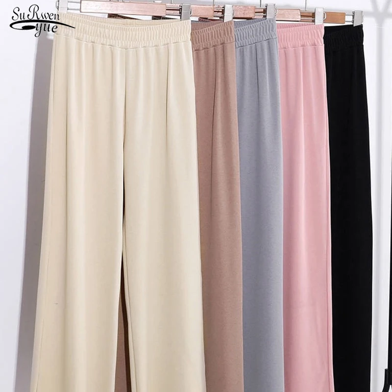 

New Fashion Wide Leg Women Pants Casual Loose Elastic Waist Pants Loose Trousers Women Thin Pantaloni Donna 16394