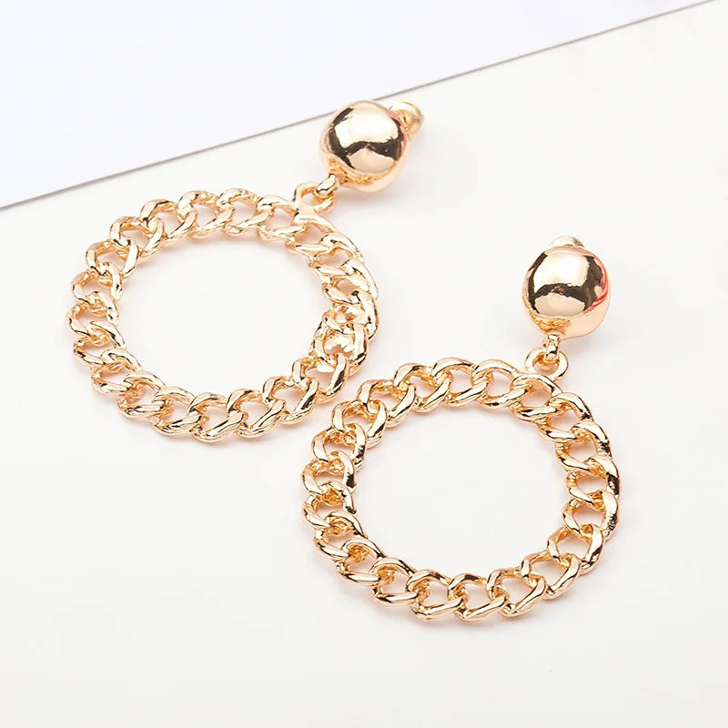 

1 Pair Fashion Wild Exaggerated Chain Circle Ring Earrings