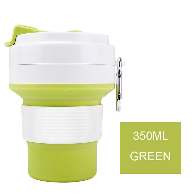 350ml green 550 мл Складная Силиконовая кружка для воды портативная силиконовая телескопическая Питьевая Складная кофейная чашка Складная силиконовая чашка крышки для путешествий - Цвет: 350ml green