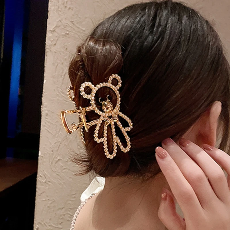 

634C жемчужные заколки для волос, Нескользящие Симпатичные заколки для волос в виде медведя, металлические заколки для волос