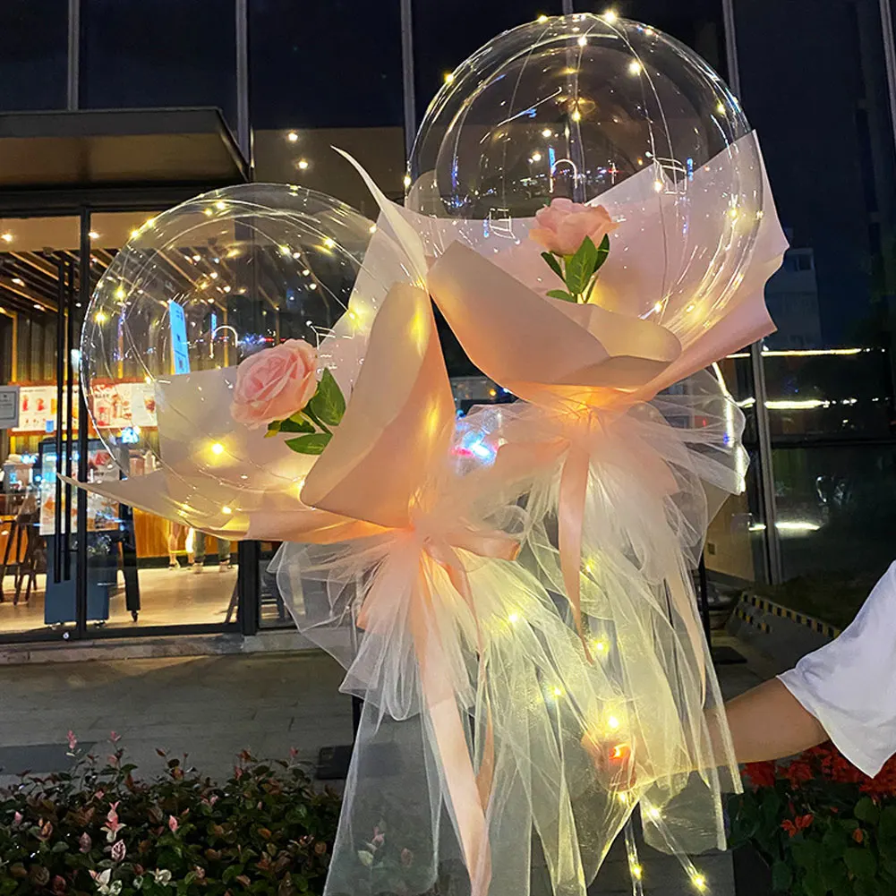 

2 Sets Plastic Balloon Stand LED Balloons Decor Bobo Baloon Stick Stand With Rose For Glow Party Wedding Christmas Birthday