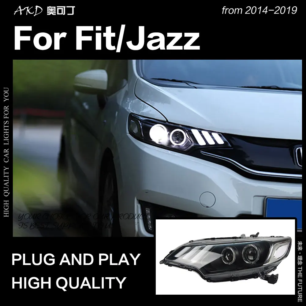 AKD автостайлинг фара для Honda Jazz фары 2014 2019 новая светодиодная DRL Hid Биксеноновые