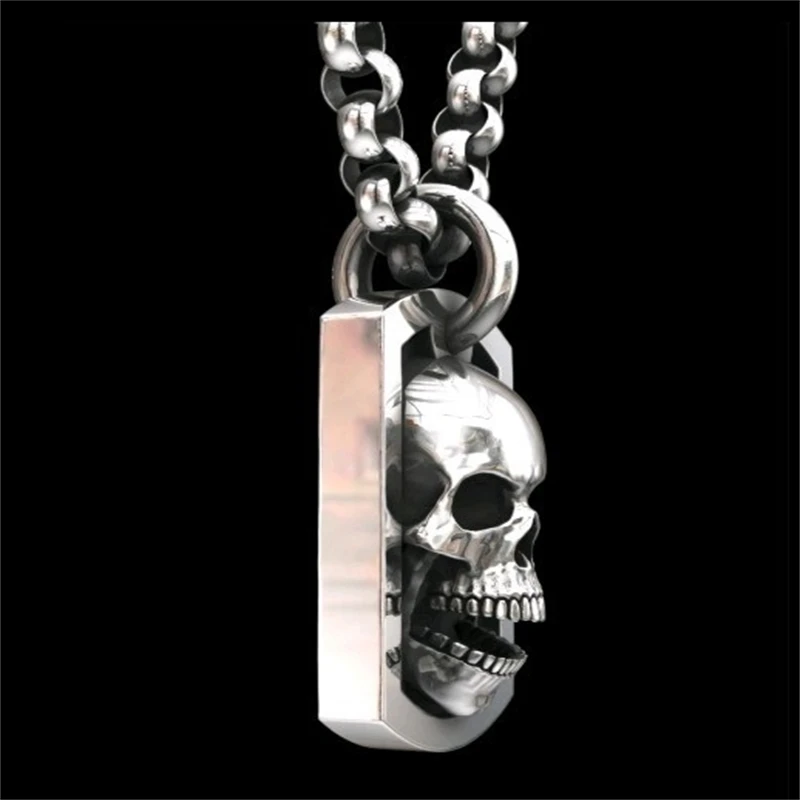 

Punk Stainless Steel Three-dimensional Skull Pendant Necklace Men Hip Hop Rock Personality Long Men's Necklace Halloween Jewelry