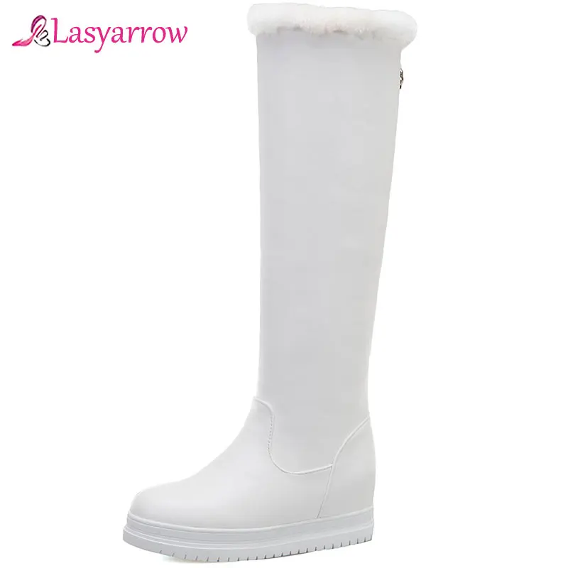 

Женские сапоги без застежки Lasyarrow, черные однотонные сапоги до колена с круглым носком, теплые плюшевые сапоги, новинка зимнего сезона 2019