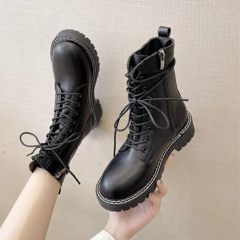 

Women's Boots 2021 New Small Thick-soled Thick-soled Increased Soft-soled Leather Retro Ankle Boots