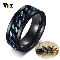 vnox unique rotatable chain mens ring black stainless steel band with spinner link anti allergy male alliance fraternal rings
