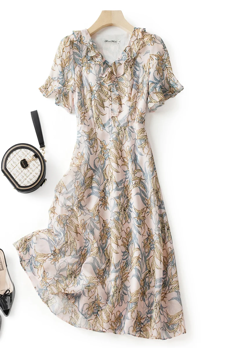 

Floral Dress Women's Summer New Korean Printed Skirt Light Mature Style Foreign Style Go Out Medium Length
