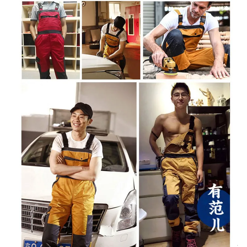 

Men Cargo Bib Pants Multi Pockets Cotton Blend Overalls Strap Jumpsuits Working Uniforms Casual Sleeveless Coveralls P008