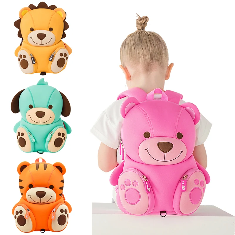 Школьные ранцы для девочек и мальчиков с мультипликационным розовым медведем, дизайнерские школьные рюкзаки с милой собакой для малышей, с...