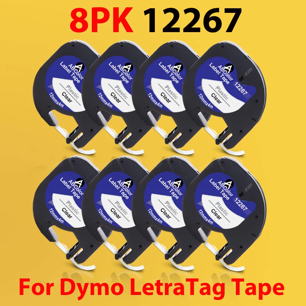 

2PK/8PK 12267 16951 16952 Replace for Dymo LetraTag LT 12267 Label Tape Black on Clear For Dymo LT100H QX-50 2000 Label Maker