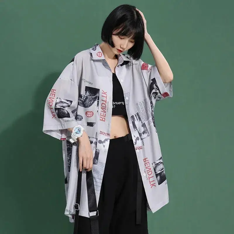 

Cool Hip Hop Shirt Girls Funny Summer Loose Shirt Women Harajuku Korean Punk Print Tops Harajuku Clothes Short Sleeve Shirt