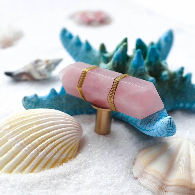 Роскошные медные ручки розовый и прозрачный натуральный кристалл ручка латунные