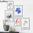 Акварельные Цветы, Картина на холсте, Мак, анемон, Настенная картина, цветочный ботанический постер и печать для гостиной, домашний декор