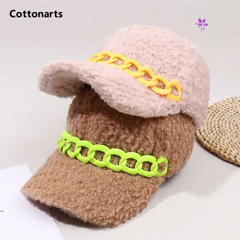 

Lamb Wool Baseball Cap with Acrylic Chain Snapback Cap Visor Hats Bone for Women Men Outdoor Sports Hat Lamb Wool Baseball Caps