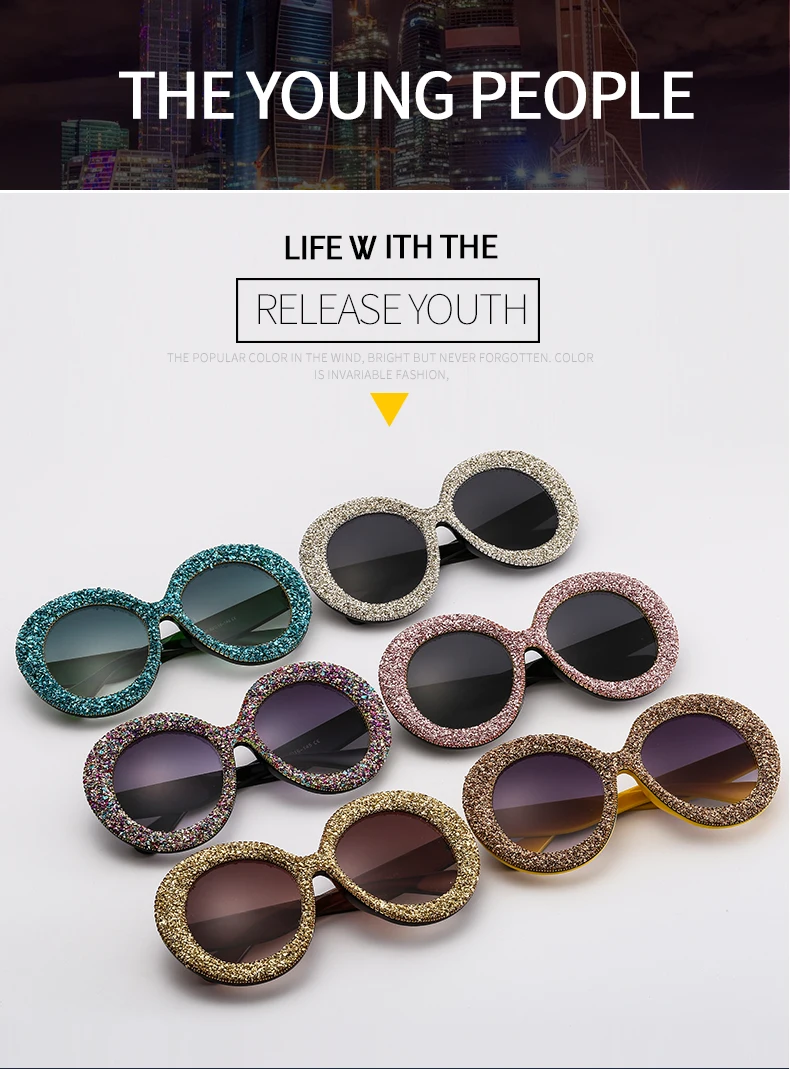 Женские большие солнцезащитные очки винтажный со стразами с круглой оправой и