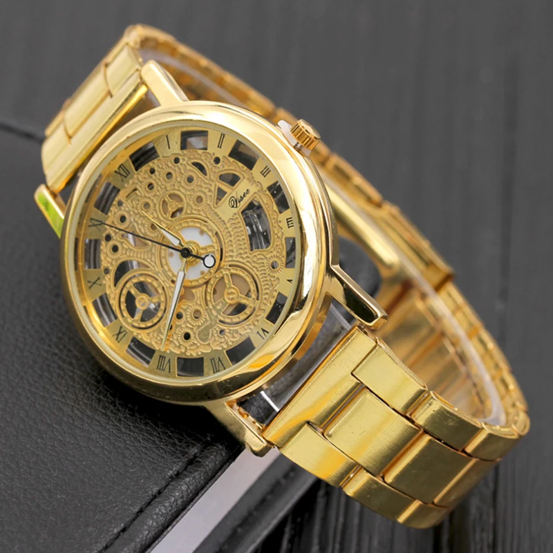 Бизнес Мужские часы повседневные полые стальные кварцевые мужские