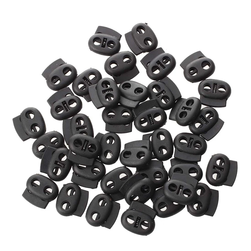 

Double Hole Spring Loaded Drawstring Rope Cord Locks Black 40 Pcs