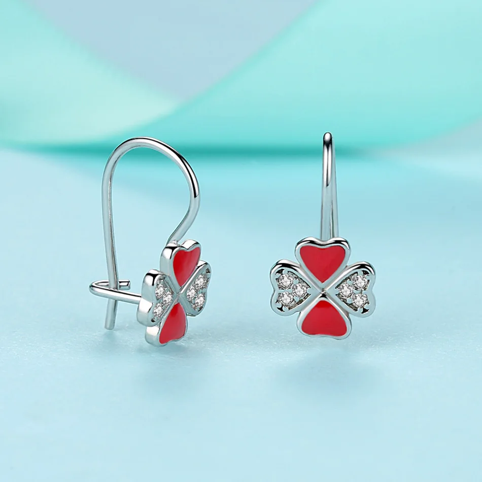 Модные серьги для девочек из стерлингового серебра 925 пробы с красной эмалью