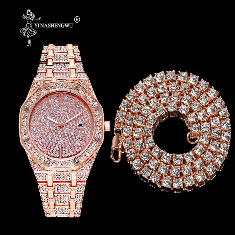 Мужские часы в стиле хип-хоп панк украшение 1 ряд разразы цепь для тенниса и набор