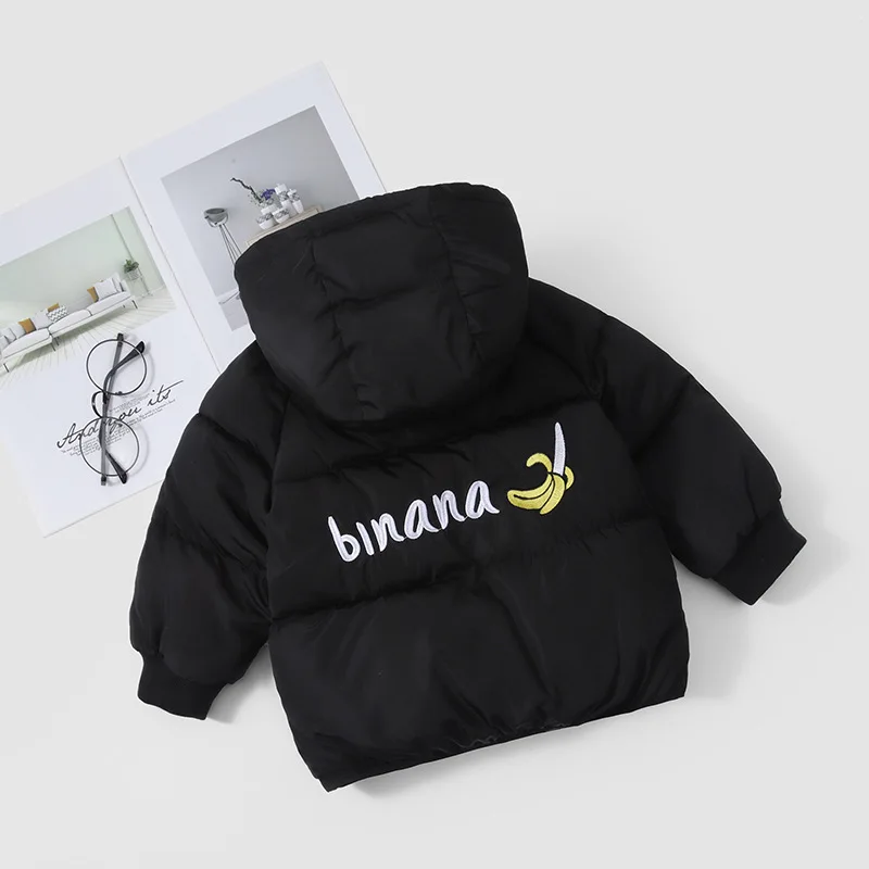 Пуховая куртка для мальчиков и девочек теплая парка с капюшоном принтом детская