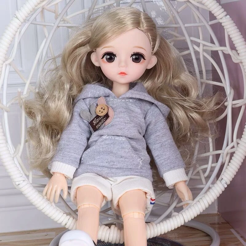 

1/6 12 Inch BJD Dolls Toys For Children 15 Movable Jointed 30 CM 3D Brown Eyeball Long Hair With Clothes Suit Dress up Dolls Toy