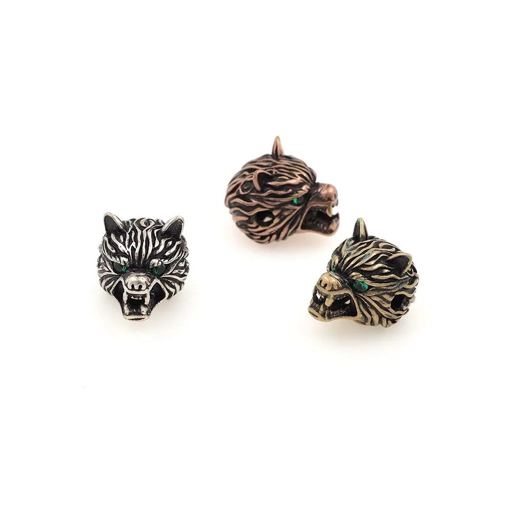

3D Copper Wolf Head Spacer Beads for Jewelry DIY Bracelet Making Accessories Wholesale 14x11x10MM