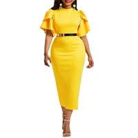 large size dress african dress new fashion women solid color flying sleeve slim slim office dress 2021 summer elegant party 4xl