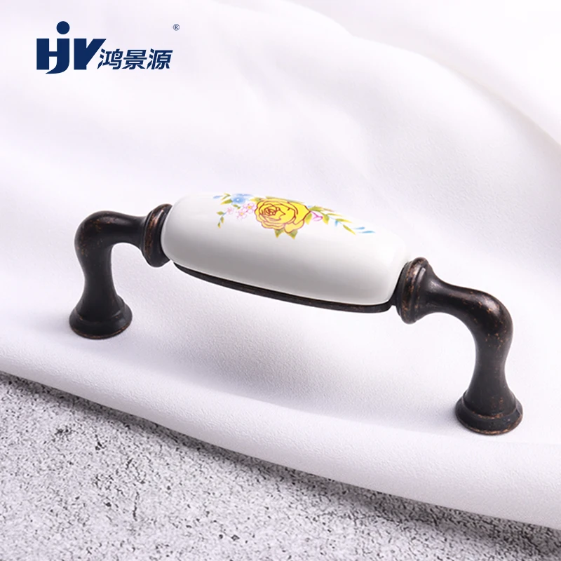 

HJY Ceramic Cabinet Handle Dresser Drawer Pull European Antique Furniture Wardrobe Door Handle Decorative Vintage Hardware Z381